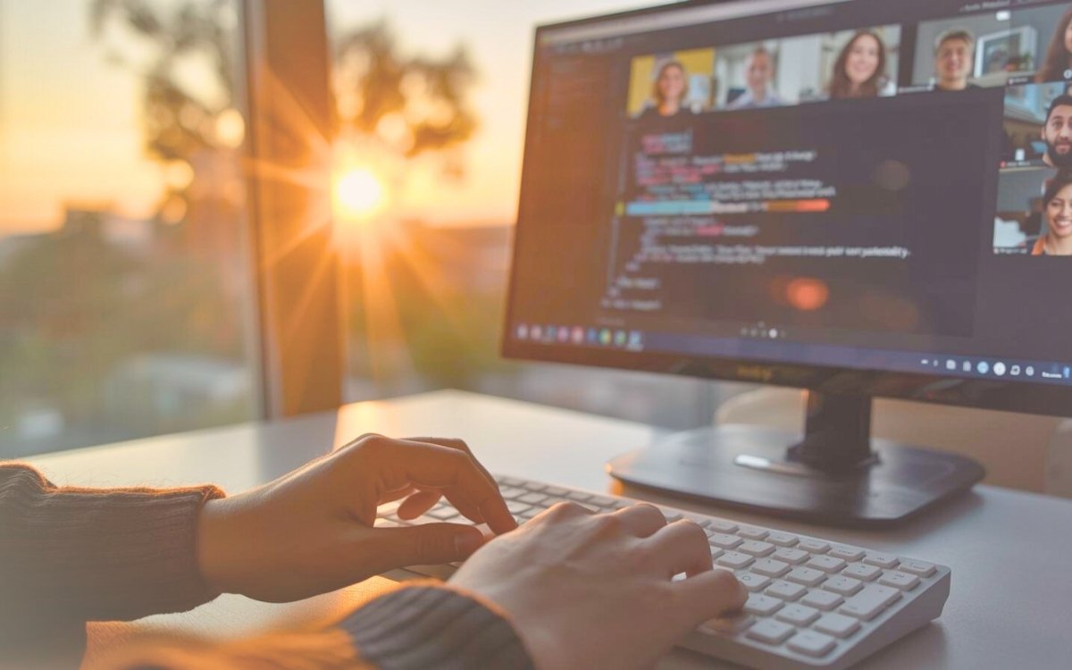 Online schreiben am Morgen am Computer